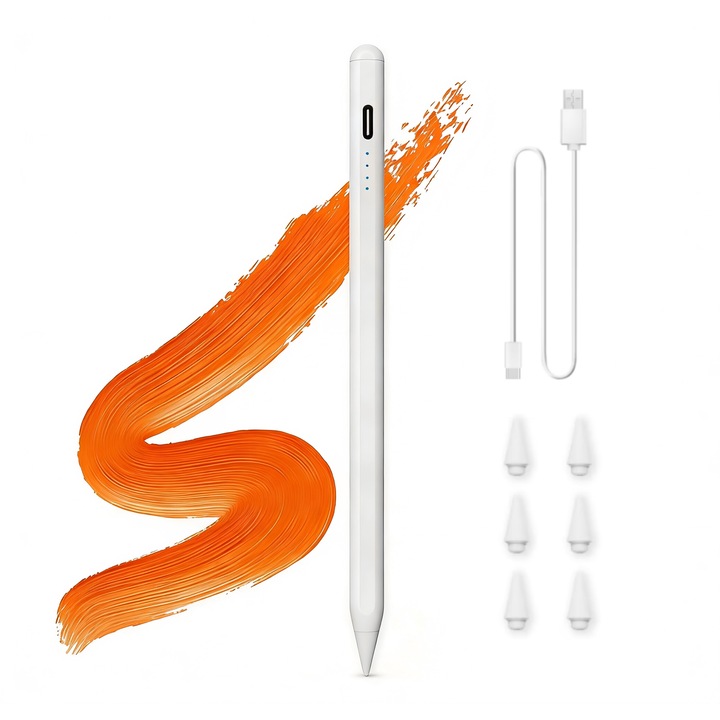 Stylus Pen Universal, Reimungkot®, pentru tableta Apple iPad 2018-2026, Telefon, Android, profesional, capacitiv, stilouri anti-zgarieturi, stilou cu functie de respingere a palmei, inclinare, fara intarziere, incarcare rapida, magnetic, USB-C, al