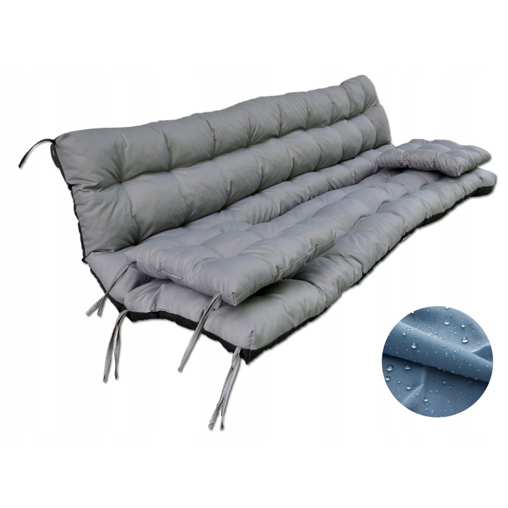 Perna impermeabila pentru leagan de gradina nana shop 160 cm + 2 perne decorative 40x40 cm, matlasata, cu snururi, umplutura din silicon, fabricata in Polonia