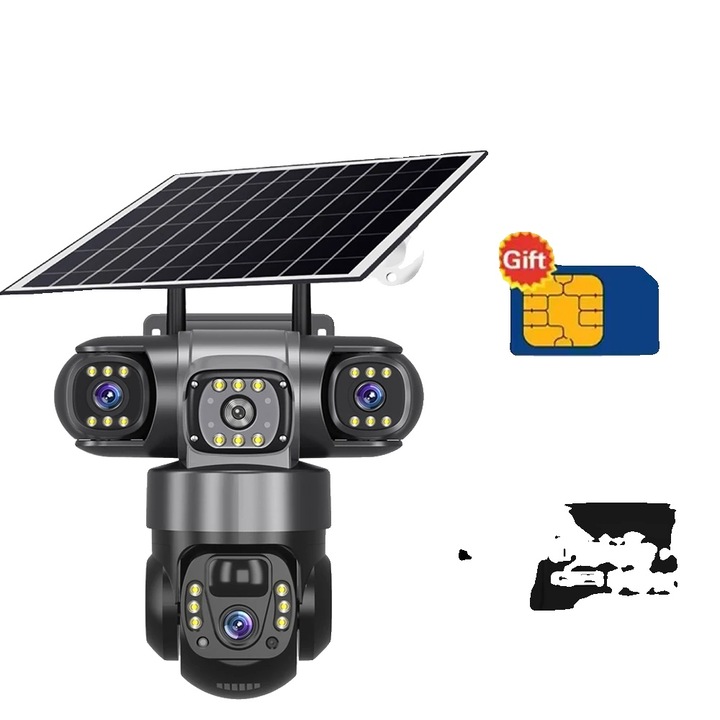 Камера за слънчево наблюдение, управление с три обектива, 4G свързаност, 8000mAh, IP66, комплект с 128GB