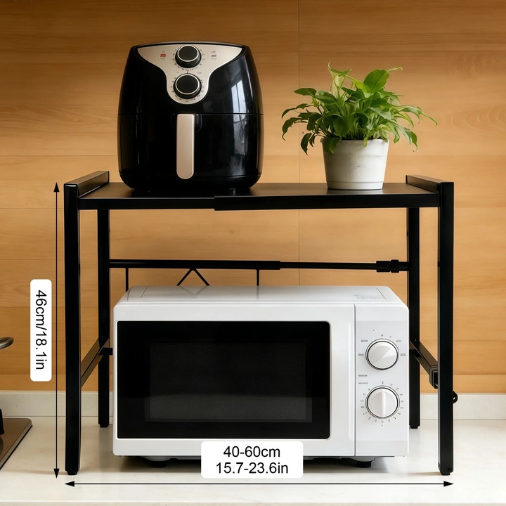 Mikrohullámú sütő polc, kihúzható kivitel, 2 szintes, állítható, 40x60cm, vas