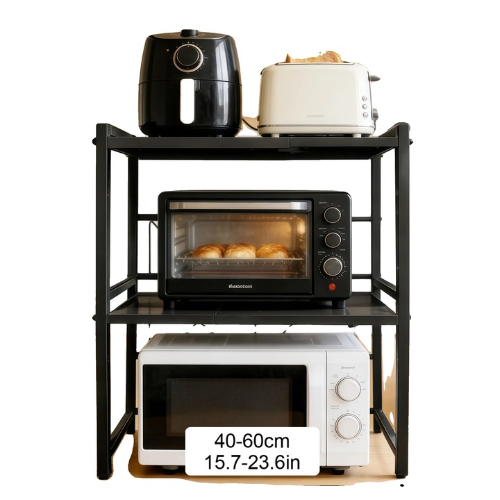 Mikrohullámú sütő polc, kihúzható kivitel, 3 szintes, 40x60cm, vas