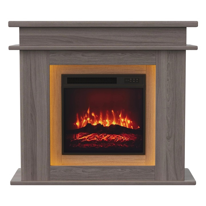 Semineu electric, efect flacara realista, control dual, stejar, 18x45cm