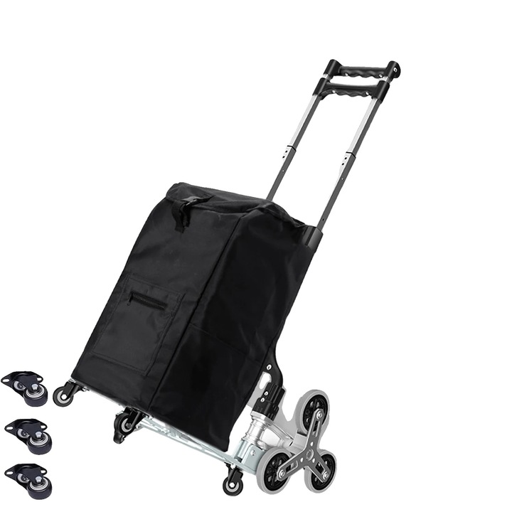 Carucior de transport, ajustabil pe inaltime, compact, portabil, negru, capacitate 150 lbs