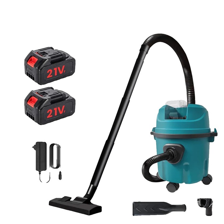Aspirator fara fir, capacitate 10L, design portabil, 2 baterii