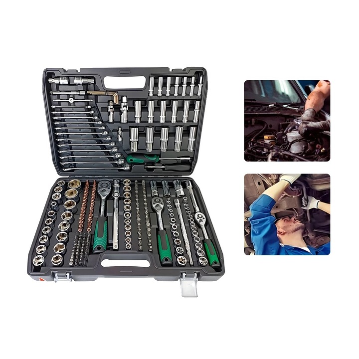 Set chei tubulare ergonomice, 216 piese, 1/4 inch, 3/8 inch, 1/2 inch, mecanism cu eliberare rapida