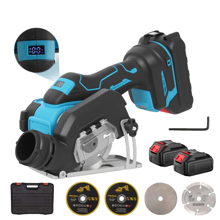 Fierastraie circular fara fir, 2 baterii, taiere rapida, adancime maxima 22mm, diametru roata 75mm