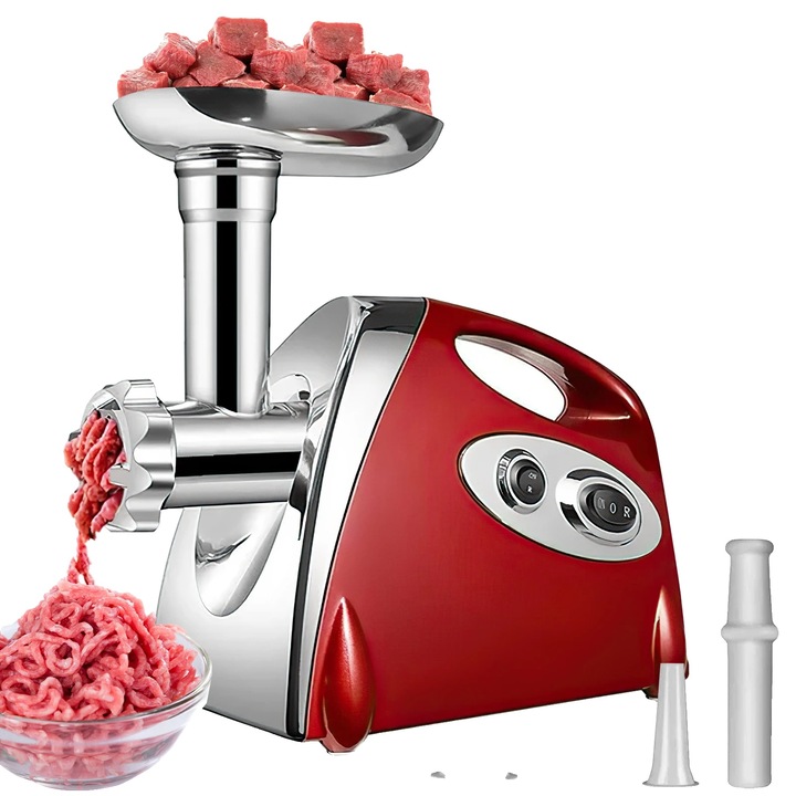 Masina de tocat carne, accesorii din inox, rosie, 700-1000W, compacta