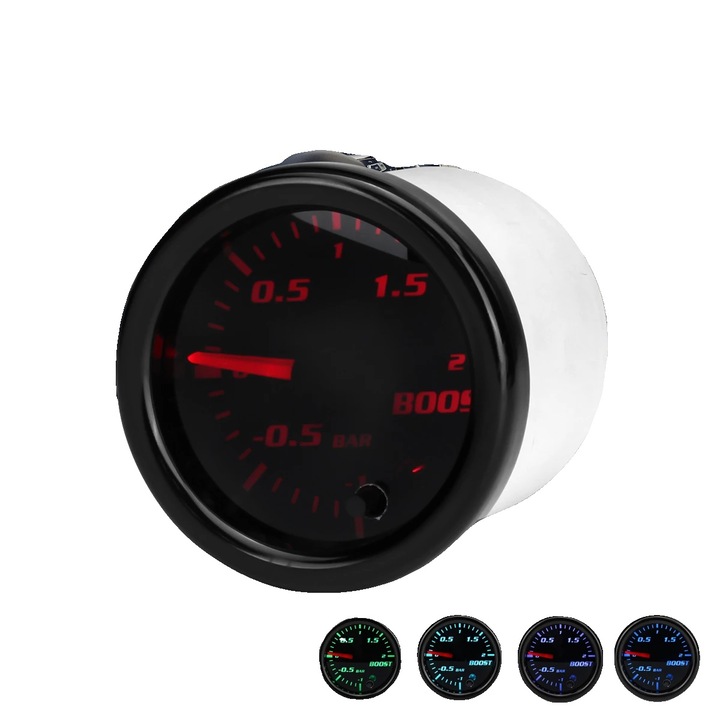 Manometru de presiune, 52mm, iluminare LED 7 culori, interval de masurare -1 la 2 Bar, dimensiuni 57x54mm