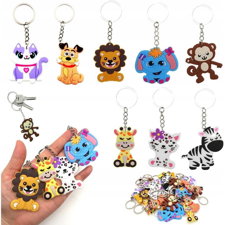Set 32 brelocuri pentru chei cu animale din silicon, 2,8 cm, multicolor