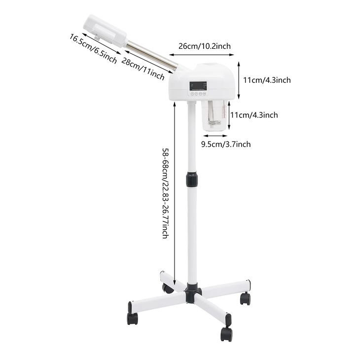 Aparat facial de aburi, inaltime ajustabila, alb, 58x68cm, capacitate rezervor 600ml