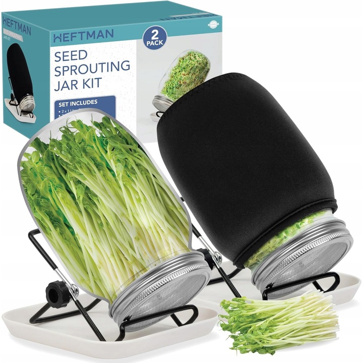 Set 2 Borcane de Germinare, Sticla, Capac cu Sita, Transparent, 1L, 17x9,5cm