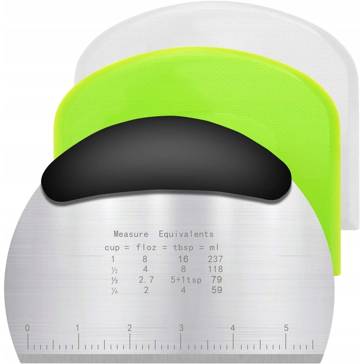Set 3 spatule pentru bucatarie, 2 plastic si 1 metalic, 12x9,5cm si 16x12cm, antiderapant, usor de curatat
