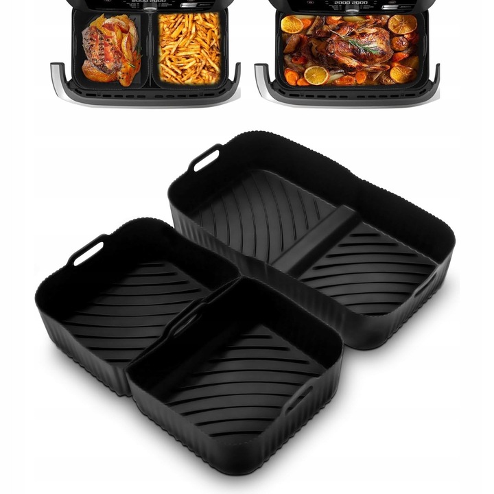 Set 3 insertii pentru friteuza fara ulei Ninja AF500, negru, 5,2L si 10,4L