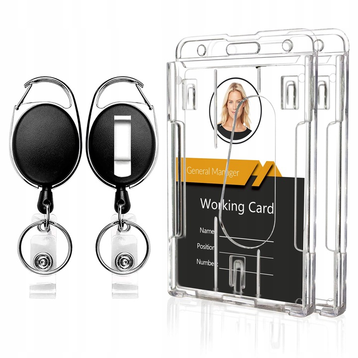 Etui transparent pentru carduri, 2x set, cu deschidere pentru deget, carabina detasabila, 61 cm, rezistent la uzura