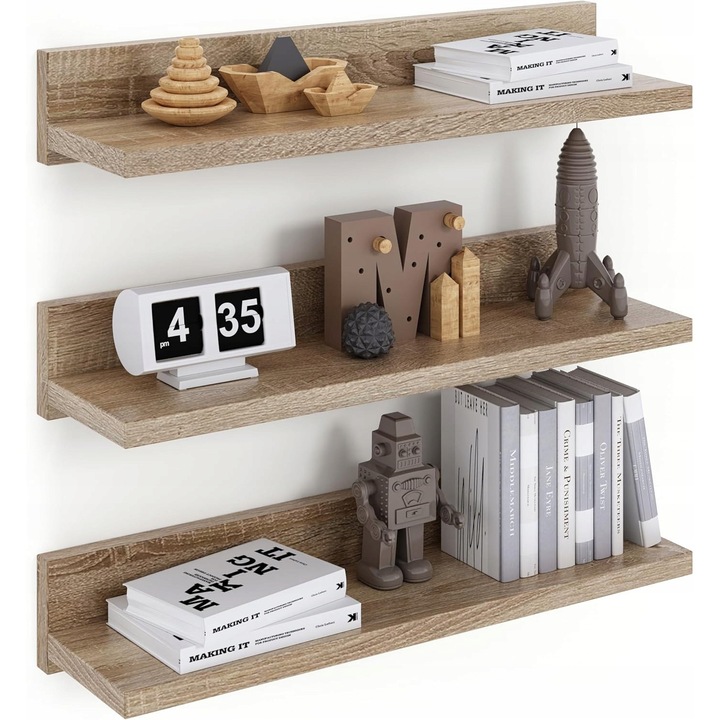 Set 3 polki scienne, 39x6cm, alb, MDF, usor de montat