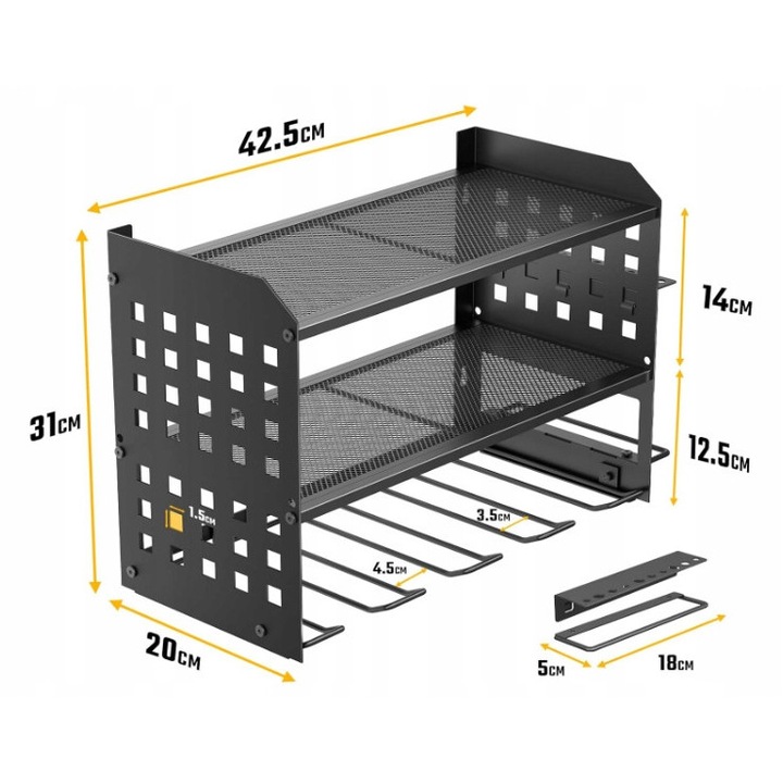 Szerszámrendező, 3 szintes, 63x20x24cm, sárga, garázsba vagy műhelybe, 68kg teherbírás