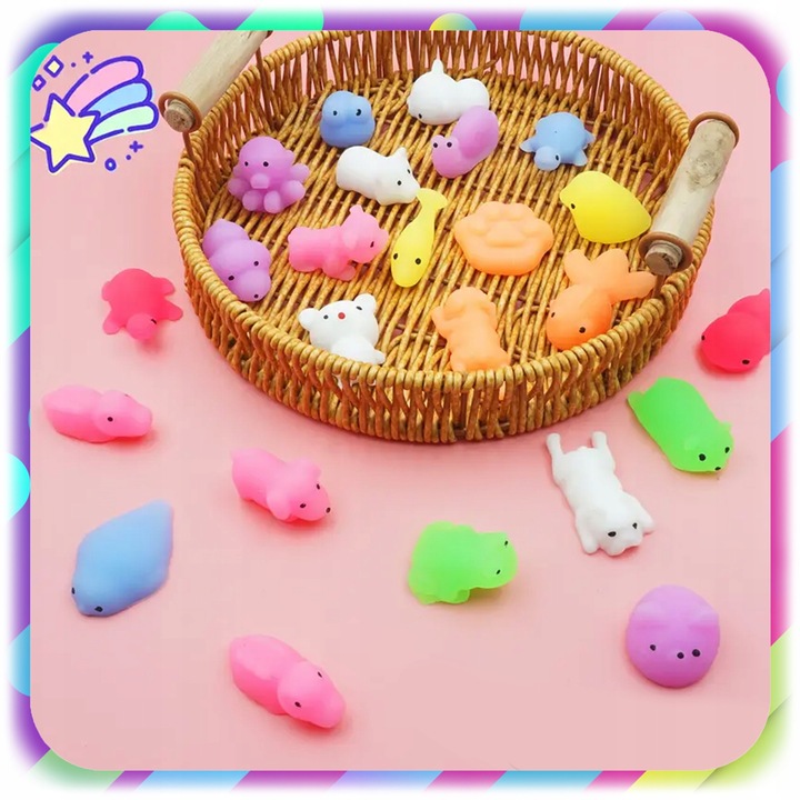 Set 30 Gniotki Mochi Squishy Antistres, Multicolor, 3+ ani