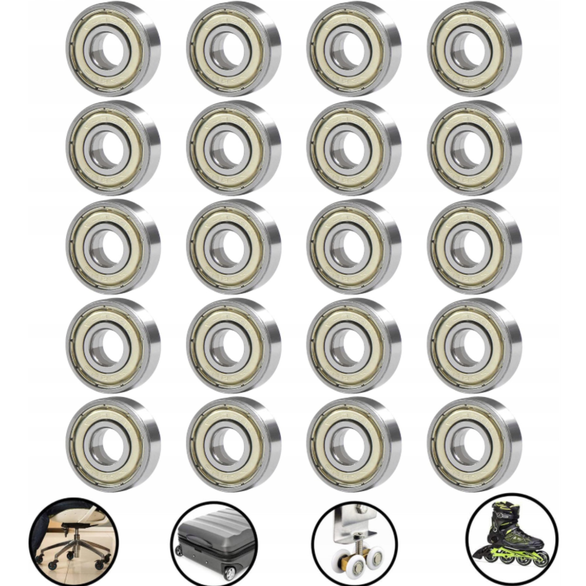 Set 4 rulmenti pentru skateboard/role, 608 ZZ, Otel, 8 x 22 x 7 mm