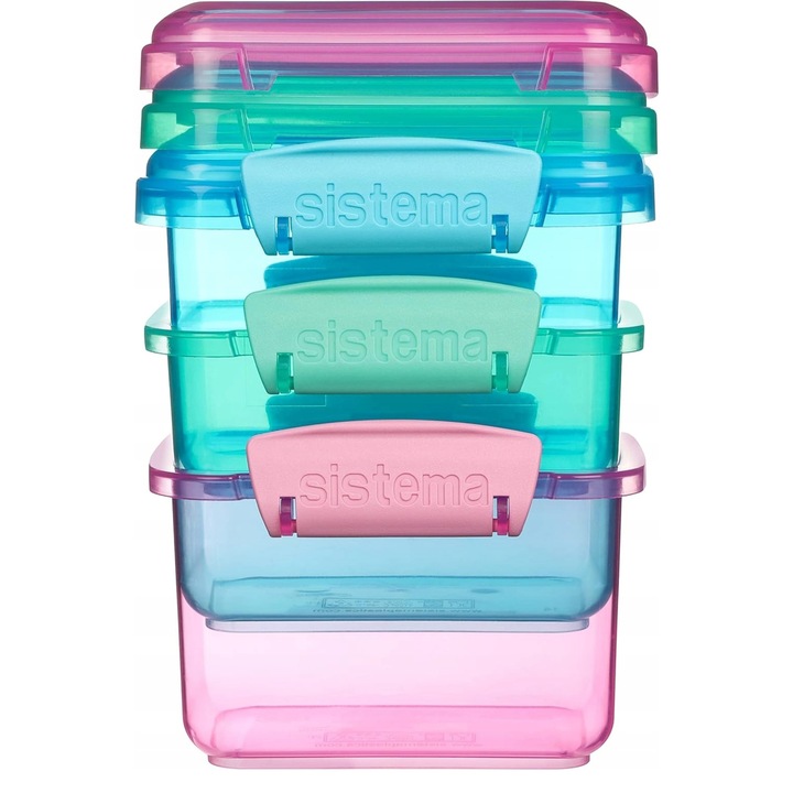 Set 3 cutii alimentare Sistema 400ml, fara BPA, rezistente la microunde si congelator, cu capac etans