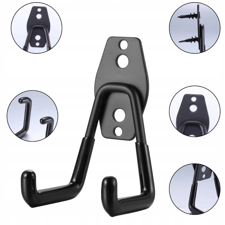 4 db garázskampó készlet, szerszámrendezők, méretei 11x7x6,5cm, fekete