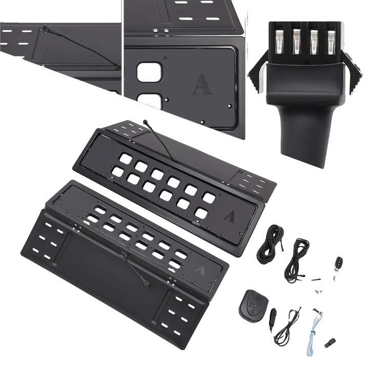 Suport numar electric rotativ, dimensiuni externe 55.4x15.5cm, material fier-plastic, instalare fata/spate, control la distanta 50m