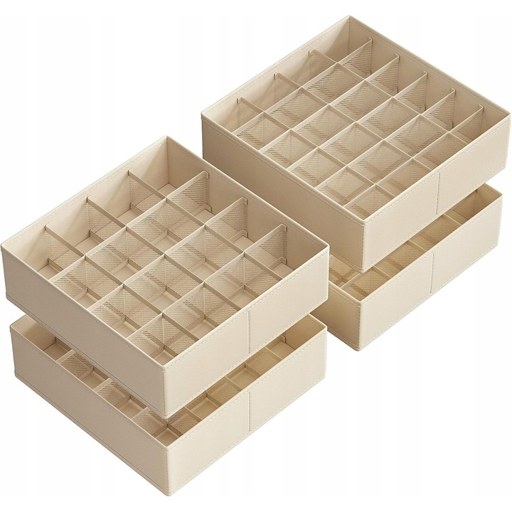 Set 4 organizatoare pliabile pentru sifonier, 48 compartimente, gri, 30x30x10cm