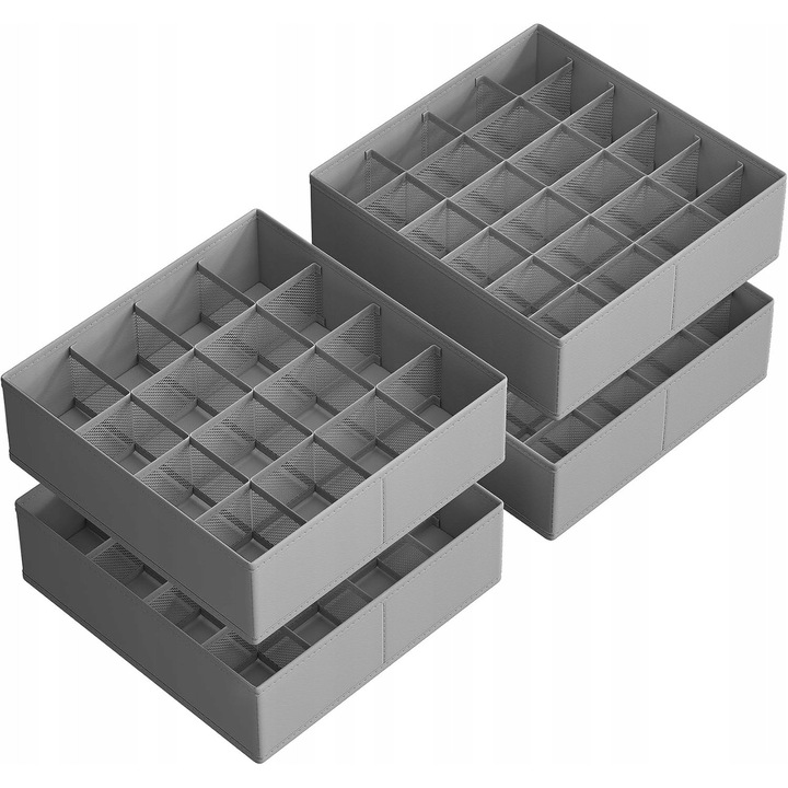 Set 4 organizatoare pliabile pentru sifonier, 48 compartimente, gri, 30x30x10cm