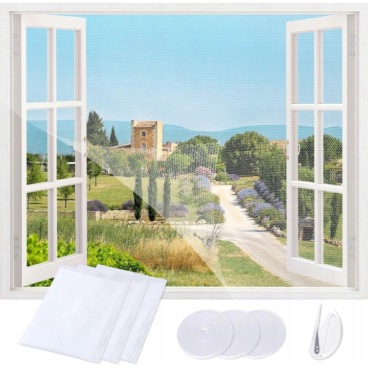 Set 3x Moskitiera pentru Fereastra, 150x180cm, Alb, Poliester