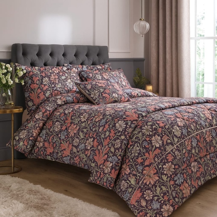 Cuvertura pat, William Morris 05, bumbac, verde, 235 x 260 cm