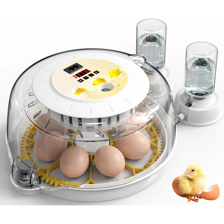 Incubator complet automat, pentru pui cu iluminare LED, Intoarcere automata a oualor, 8 oua