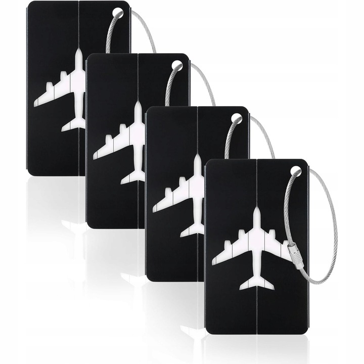 Set 4 etichete bagaj din aluminiu, impermeabile, cu cabluri din otel inoxidabil, 7,5x4,5cm, multicolor