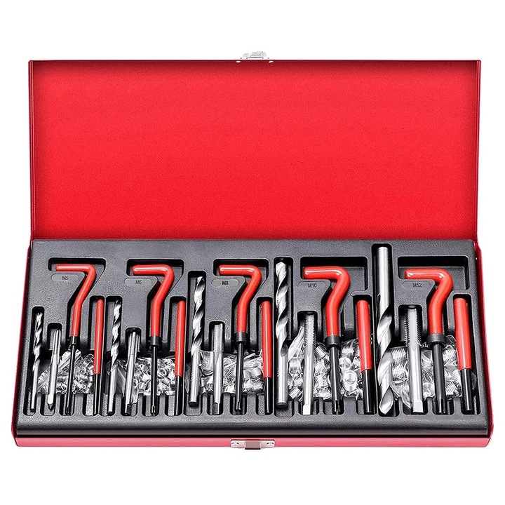Set de unelte 131 piese, otel de mare viteza, pentru repararea filetelor, dimensiuni 39x24x5cm