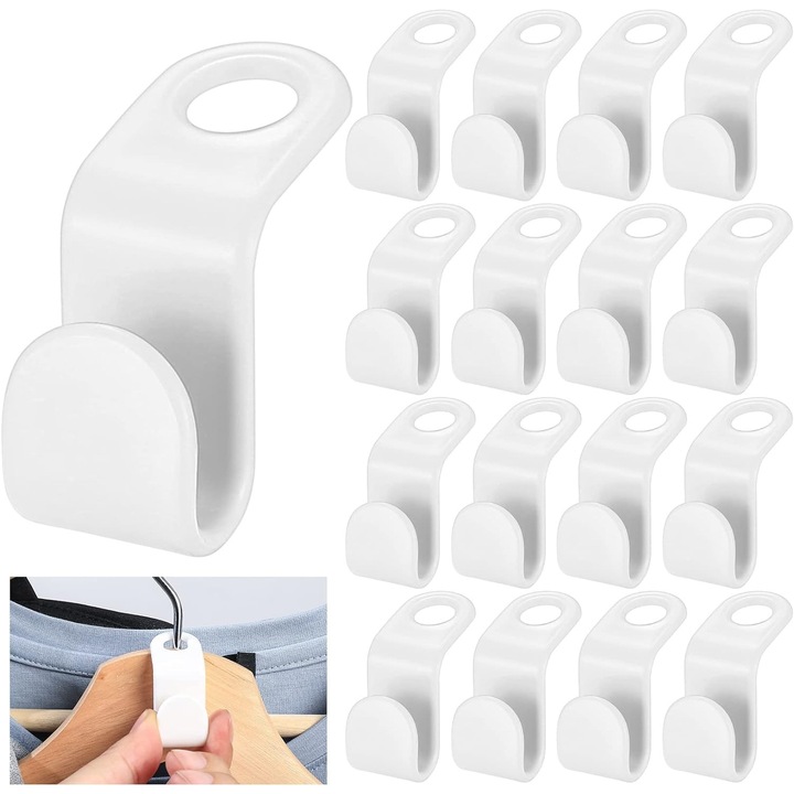 Set 65 Zaczepy pentru Umerase, Alb, pentru Economisirea Spatiului in Dulap
