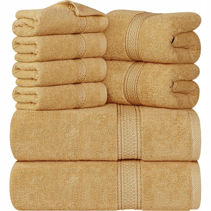 8 darabos pamut törölköző szett, bézs, szuper nedvszívó, 69x137cm, 41x71cm, 30x30cm