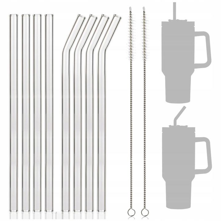 Set 8x Paie din Sticla cu 2 Perii pentru Stanley Cup, 31x10mm, Incolor