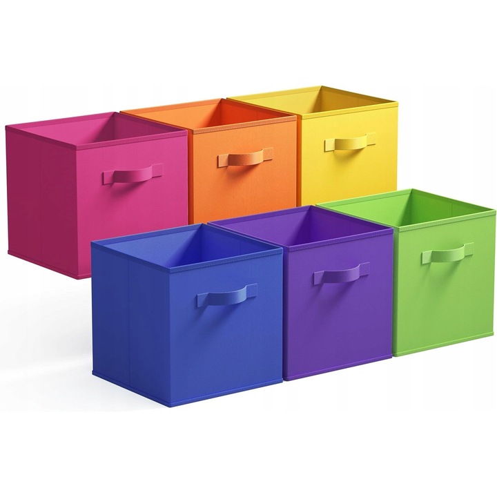 Set 6 cutii depozitare colorate pentru jucarii, 27x27x27 cm, pliabile, material solid