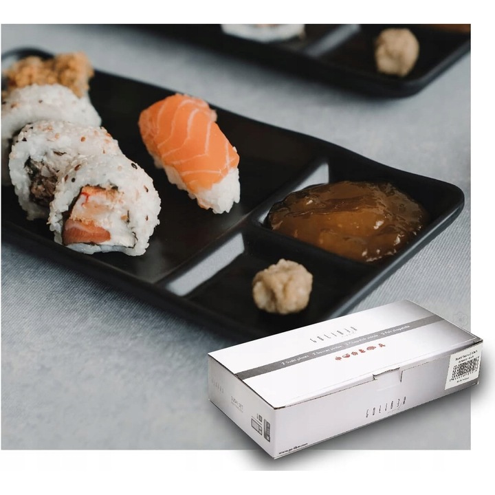 Sushi evőeszköz készlet, 8 részes, melamin, fekete, 4 személyes