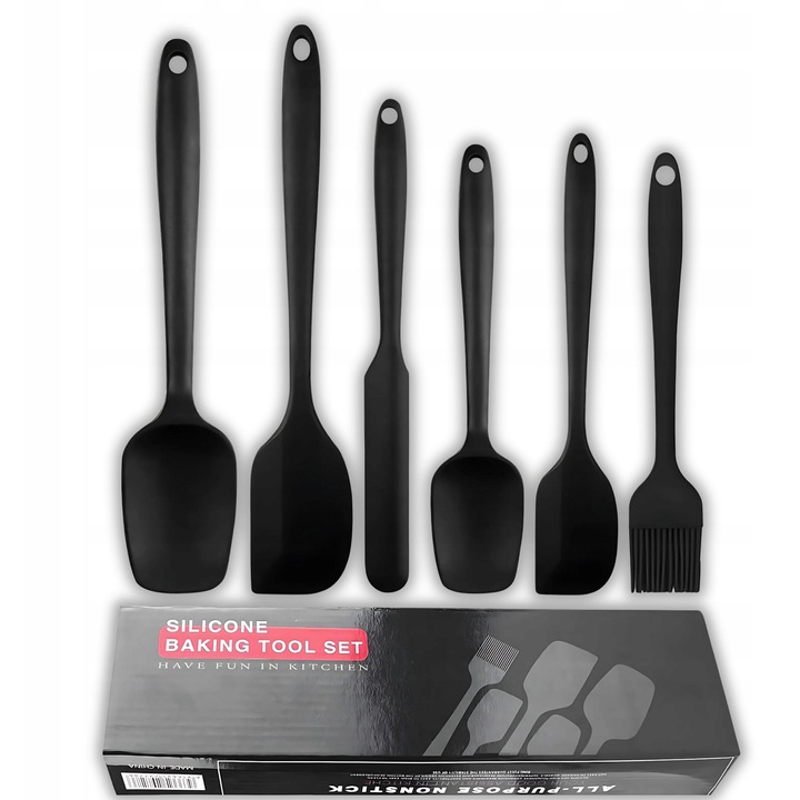 Set 6 spatule din silicon, negru
