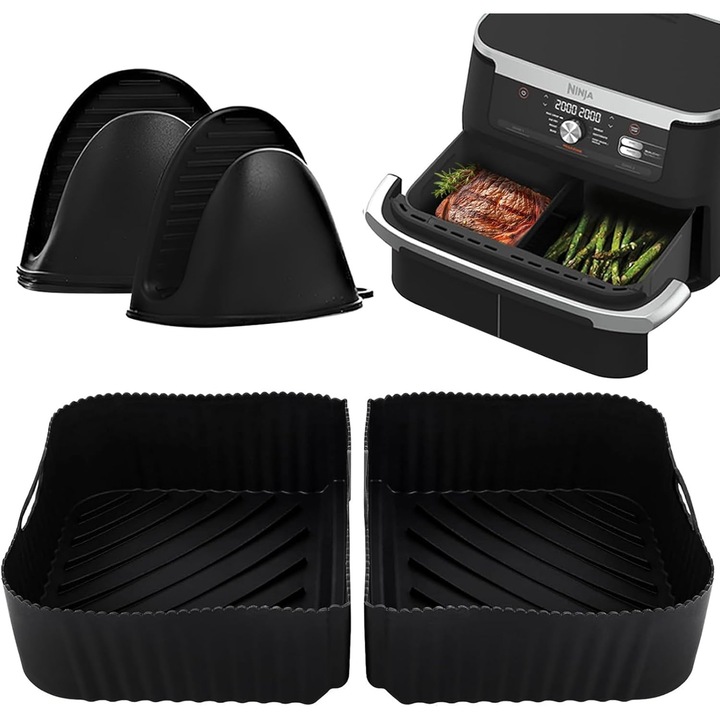 Set forme din silicon pentru Ninja Foodi FlexDrawer AF500EU 2x5,2L + manusi de protectie, negru