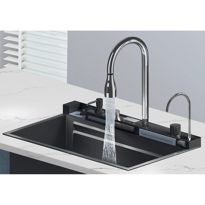 Chiuveta bucatarie, design integrat, display digital, 75x45cm, o singura cuva, inox 304