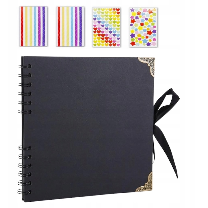 Album foto vintage 60 pagini, 20,5 cm x 20,5 cm, set cu 4 foi de autocolante decorative