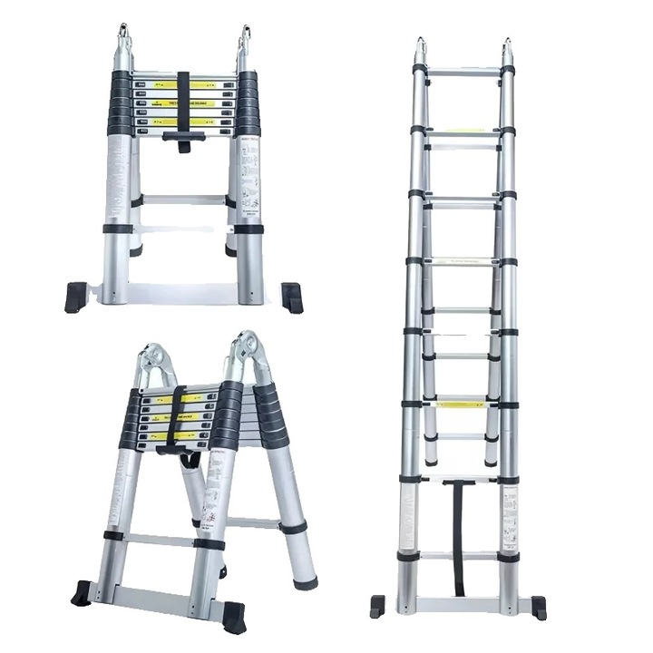 Teleszkópos acéllétra, 150 kg teherbírás, 5m, összecsukható kivitel