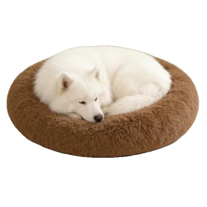 Culcus pentru animale, 70 cm diametru, forma rotunda, lavabil la masina, culoare camila