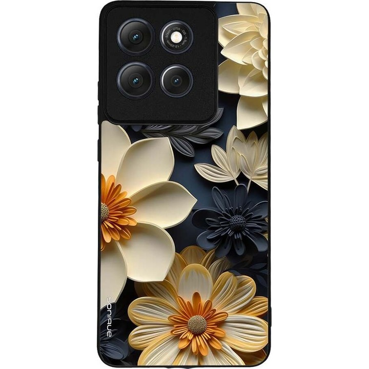 Husa telefon Sonique 3D Flower Series, pentru Motorola Moto G86 5G, silicon, antisoc, culoare ecru