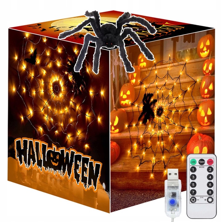 Lampa LED cu 60 LED-uri, decoratiune Halloween, 1M, portocalie, set cu telecomanda