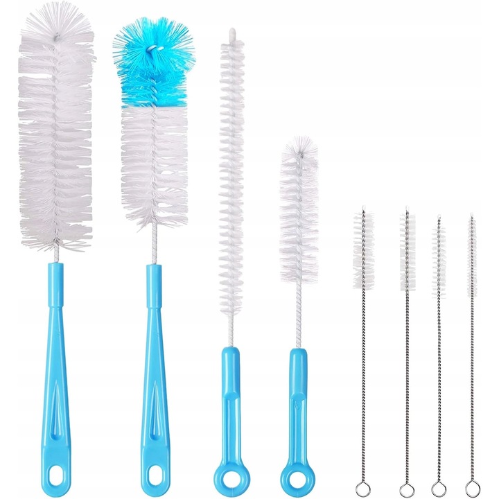 Set 8 bucati perii de curatare pentru sticle si paie, verde, din otel inoxidabil