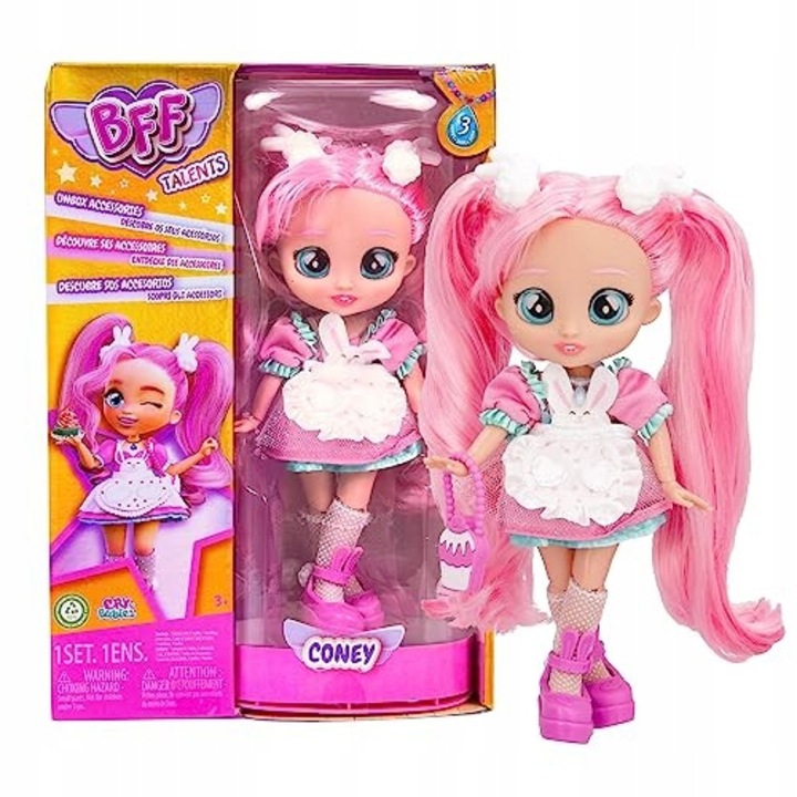 Papusa de colectie BFF Coney, IMC Toys, costum de bucatar, 9+ accesorii, 10.7x7.2x3.1cm