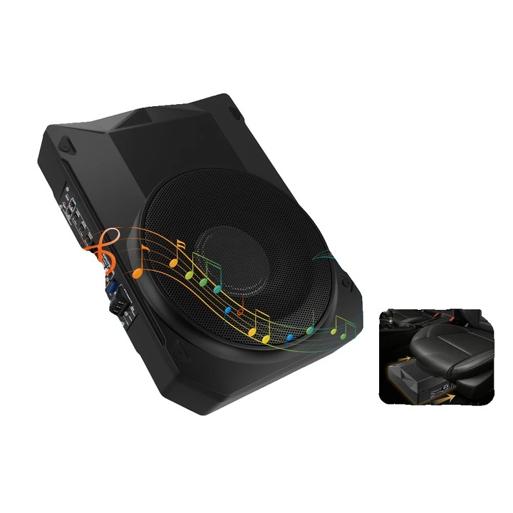 Subwoofer auto, 1000W, 28x20x7.5cm, design compact pentru sub scaun