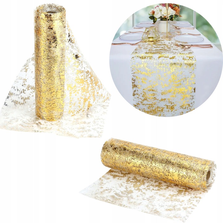 Fata de masa, 20m x 28cm, aurie, set pentru evenimente festive