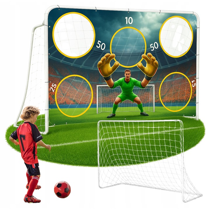 Poarta fotbal, set, 180x122cm, constructie metalica, cu plasa si mata de precizie